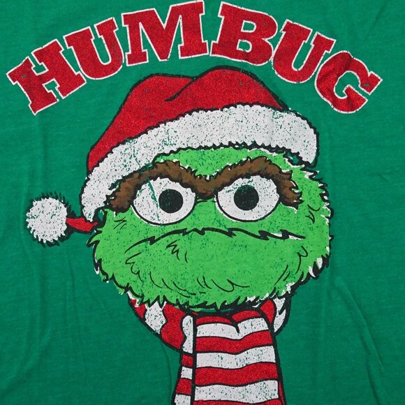 Oscar the Grouch Humbug Christmas t-shirt JR SIZE Medium Sesame Street Glitter M - Picture 2 of 6